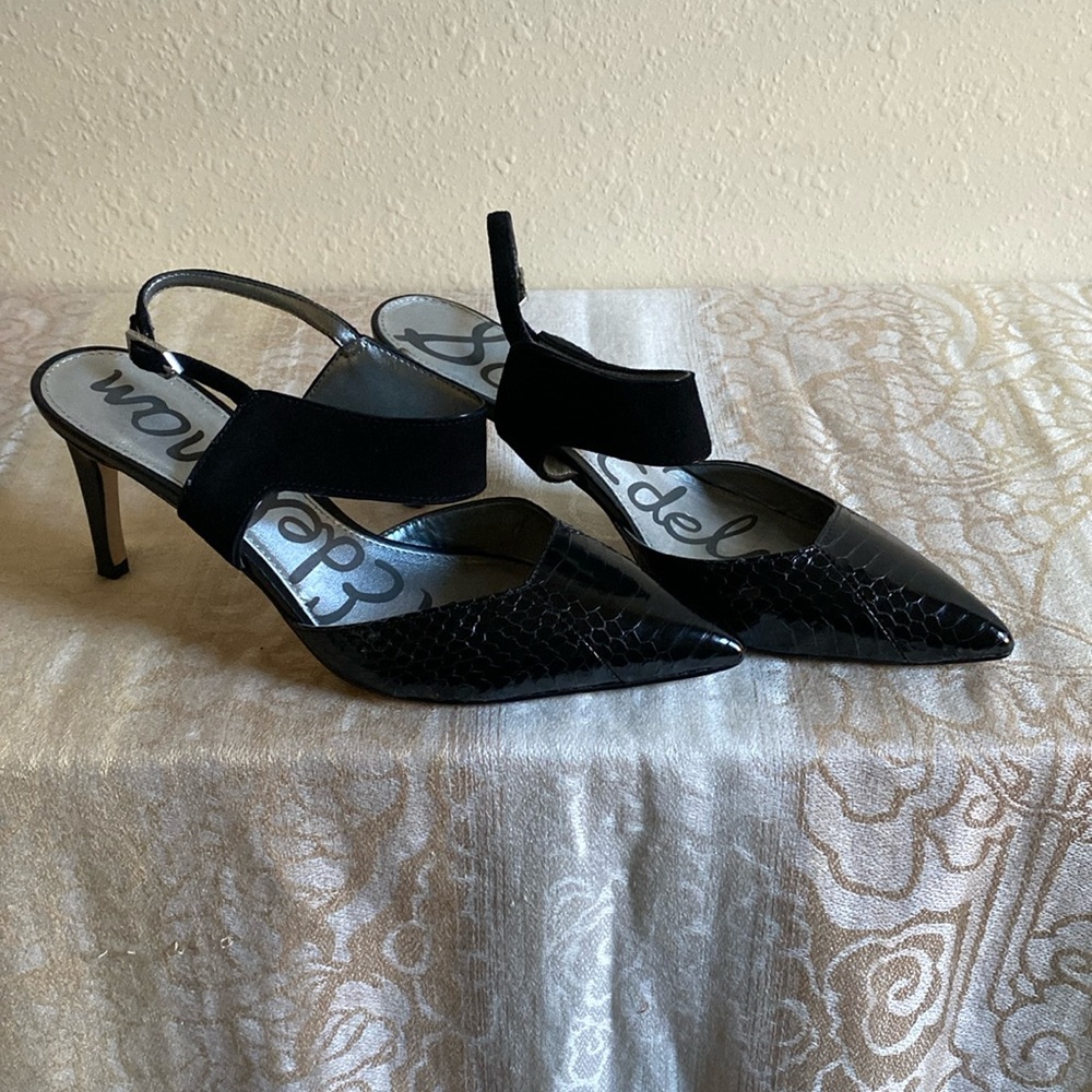 Sam Edelman black leather & suede sling backs